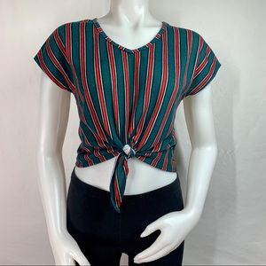❤Queen Bees Striped Tie-Front Crop Top❤